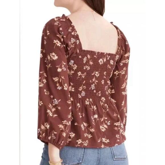 NWT Madewell Lucie Smocked Square Neck Cotton Peplum Top Size 4 Dark Merlot - Picture 2 of 10
